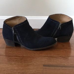 Blue suede booties
